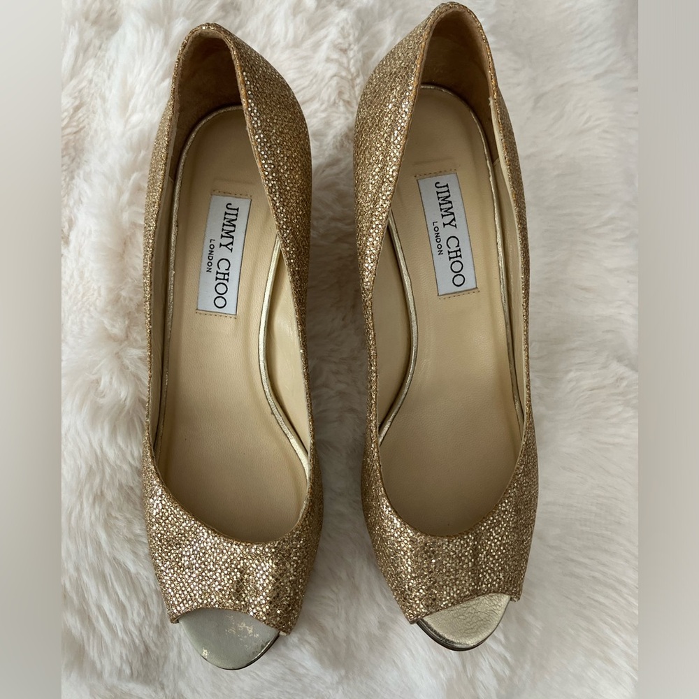 Jimmy Choo Gold Glitter Pumps